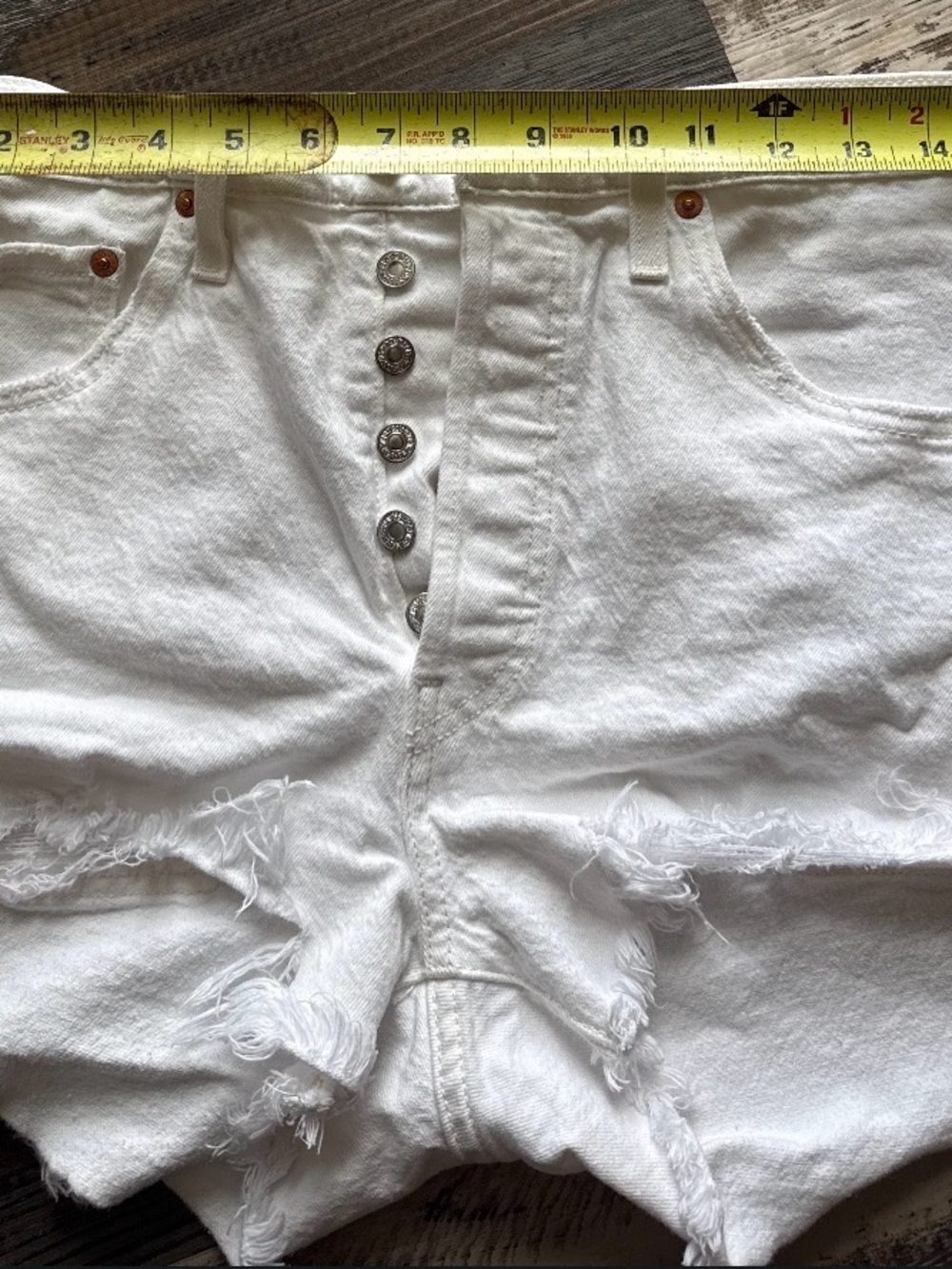 Levi's White High-Rise Distressed Denim Shorts